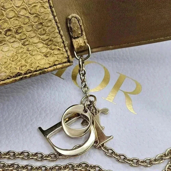 Dior Metallic Gold  Python Evening Clutch Bag/ Wallet on Chain - Picture 7 of 17